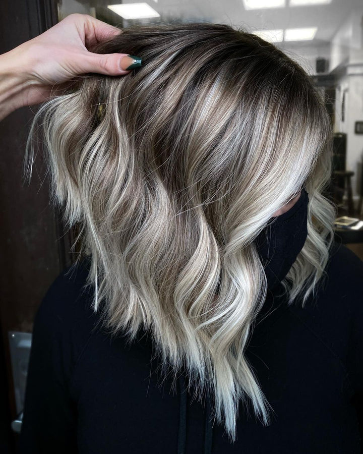 Inverted Ashy Blonde Lob Wigs 100% Real Human Hair for Caucasian Women