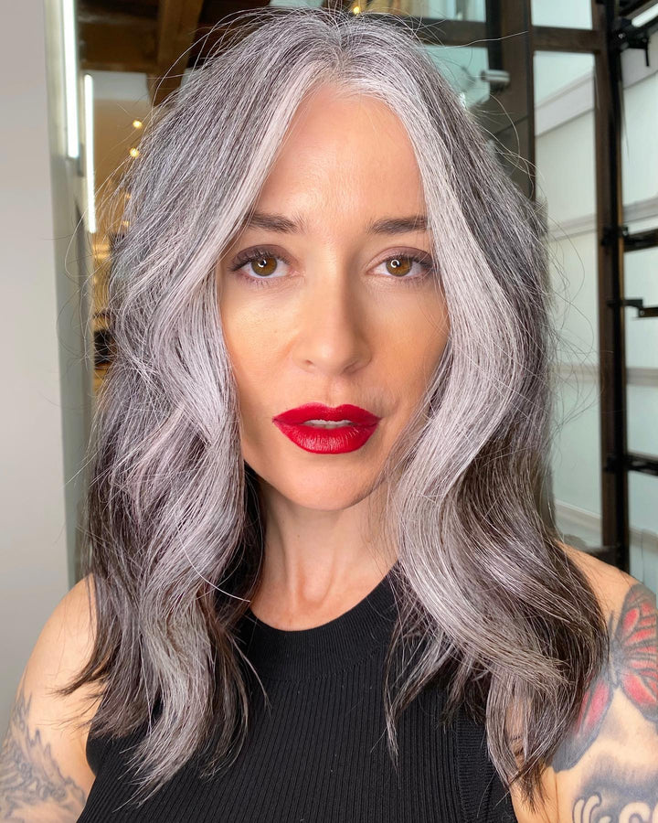Textured Waves Salt and Pepper Wigs 100% Real Human Hair for Caucasian Women