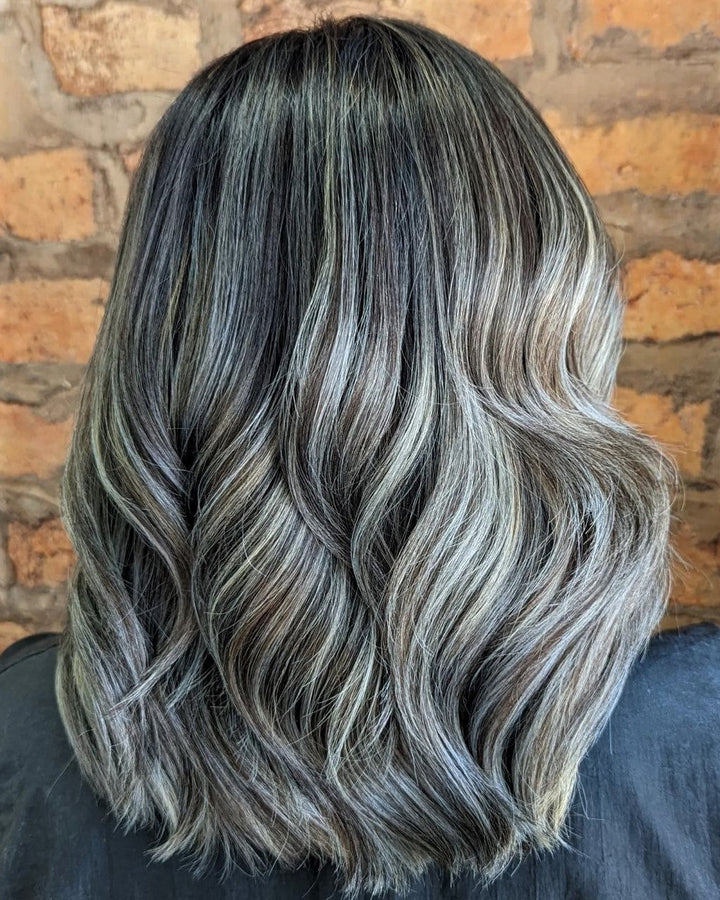 Salt and Pepper Highlights Wigs 100% Real Human Hair for Caucasian Women