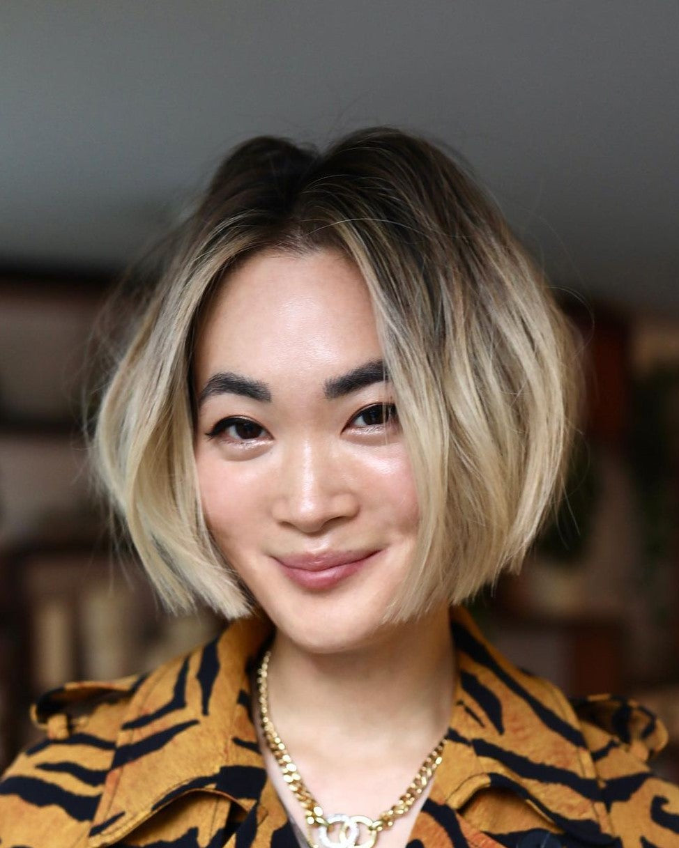 Short Balayaged Bob Wigs with Dark Roots for Women Caucasian 100% Human Hair