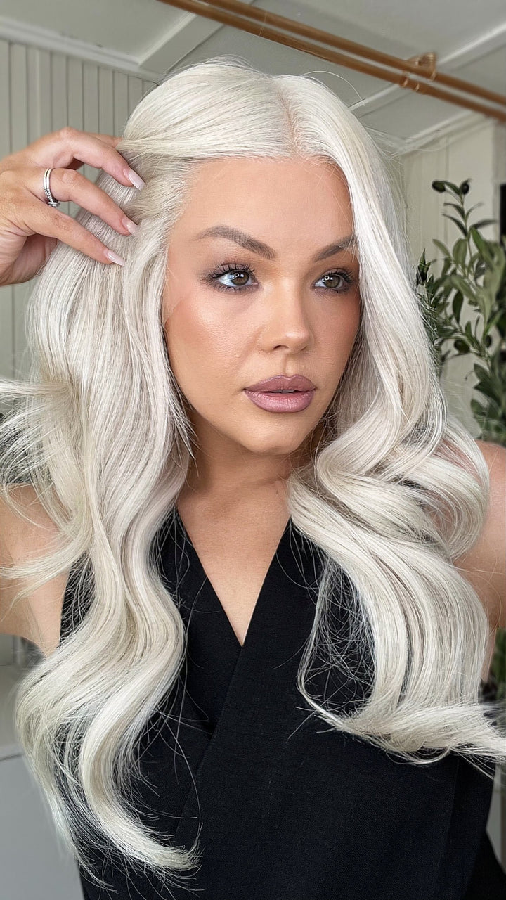 SHULY White Wavy Wigs 100% Real Human Hair for Caucasian 180% Density