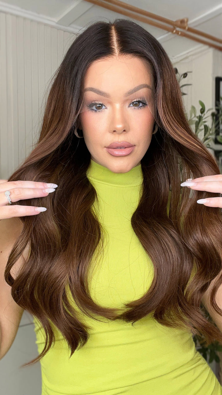 SHULY Ombre Cocoa Color Wigs 100% Real Human Hair for Caucasian 180% Density