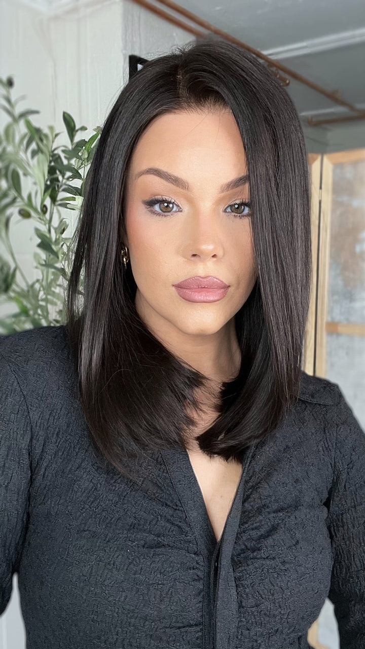 SHULY Natural Black Wigs 100% Real Human Hair for Caucasian 180% Density