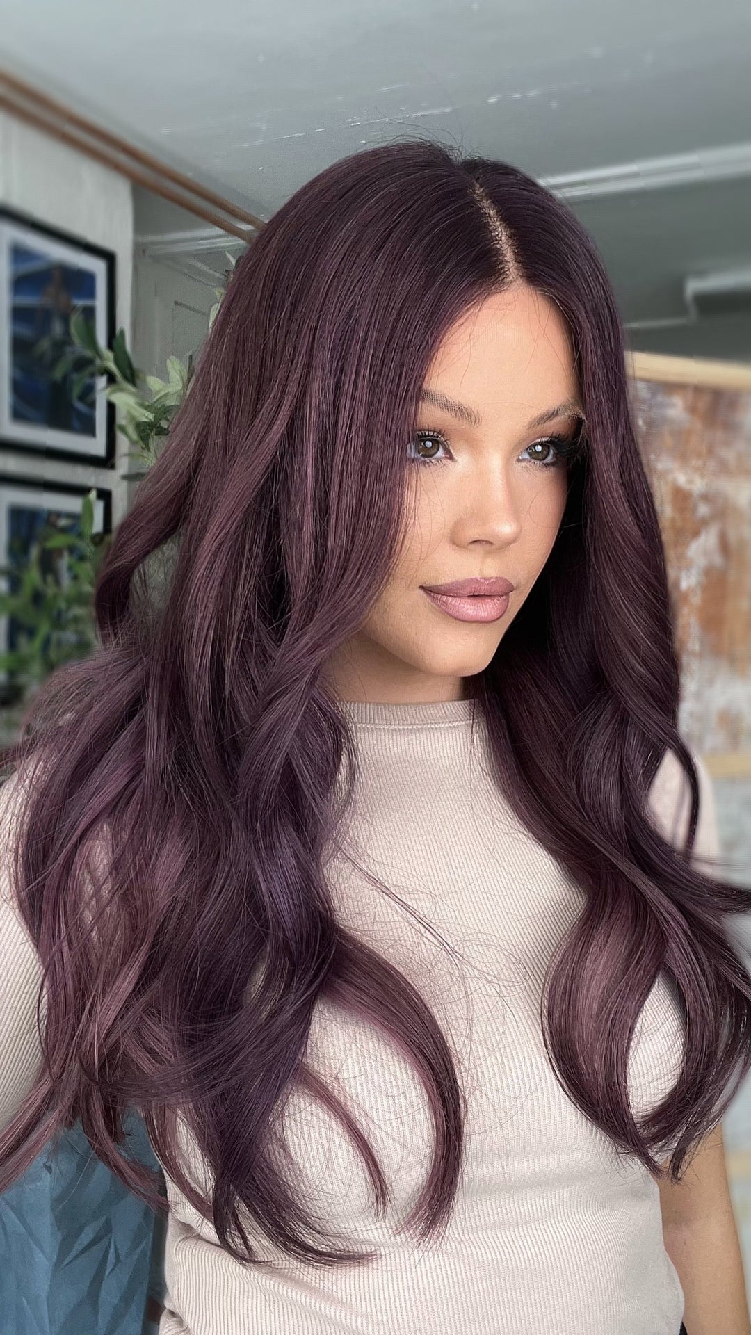 SHULY Wine Red Wigs 100% Real Human Hair for Caucasian 180% Density