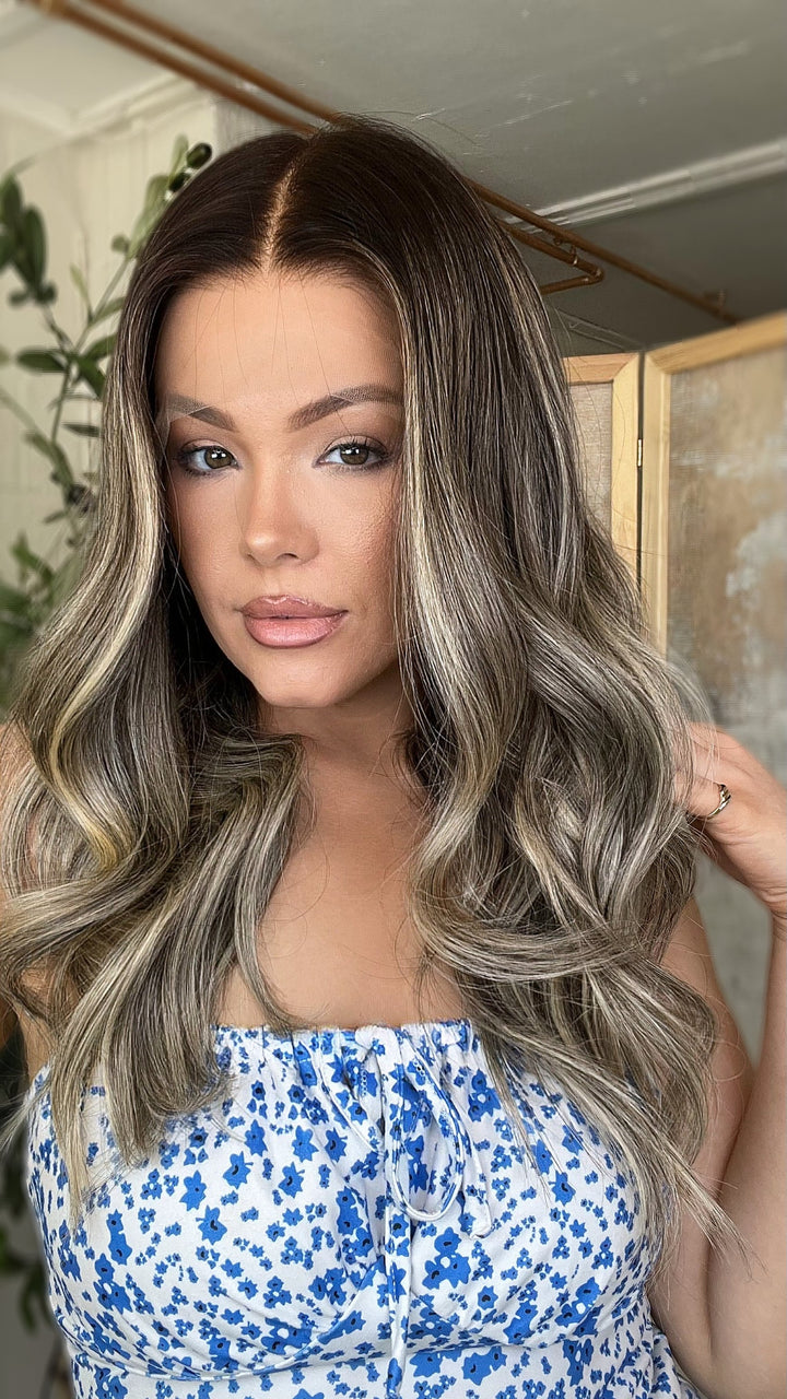 SHULY Platinum Blonde Highlights Wigs 100% Real Human Hair for Caucasian 180% Density