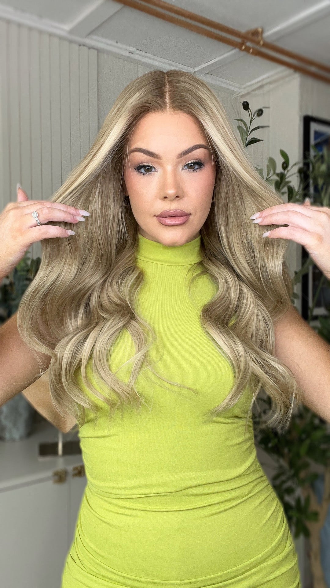 SHULY Pale Blonde Highlights Wigs 100% Real Human Hair for Caucasian 180% Density