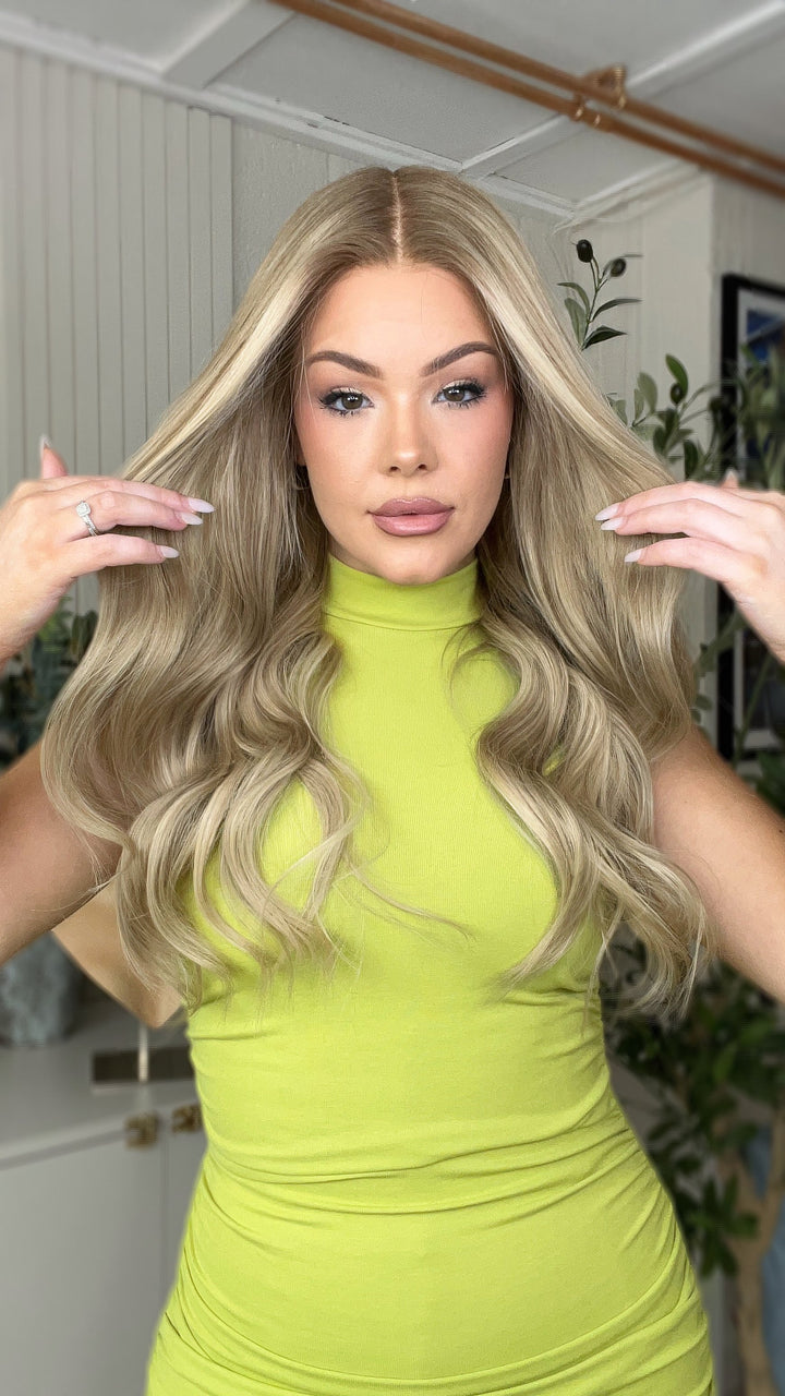 SHULY Pale Blonde Highlights Wigs 100% Real Human Hair for Caucasian 180% Density