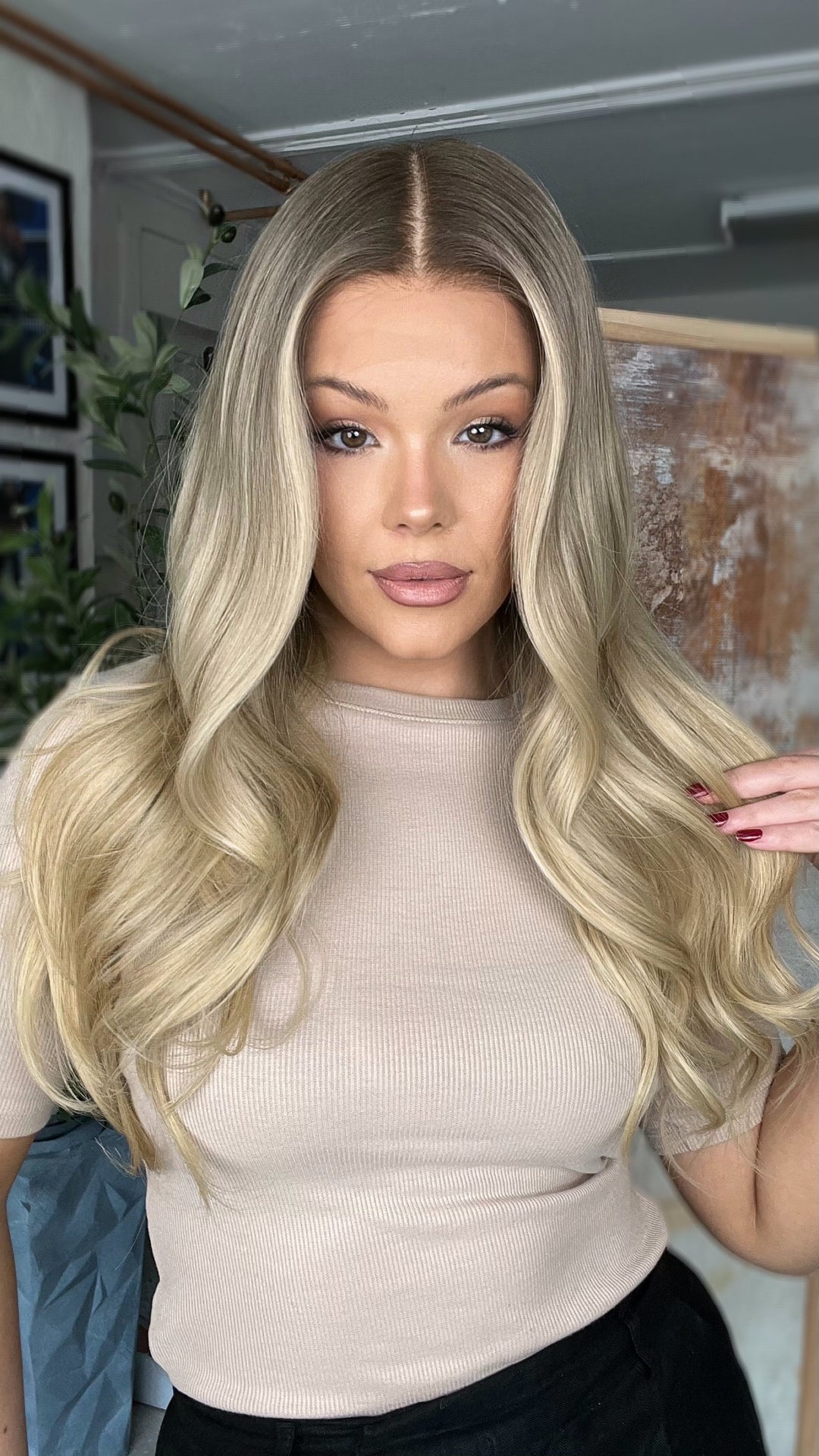 SHULY Ombre Ashy Blonde Wigs 100% Real Human Hair for Caucasian 180% Density