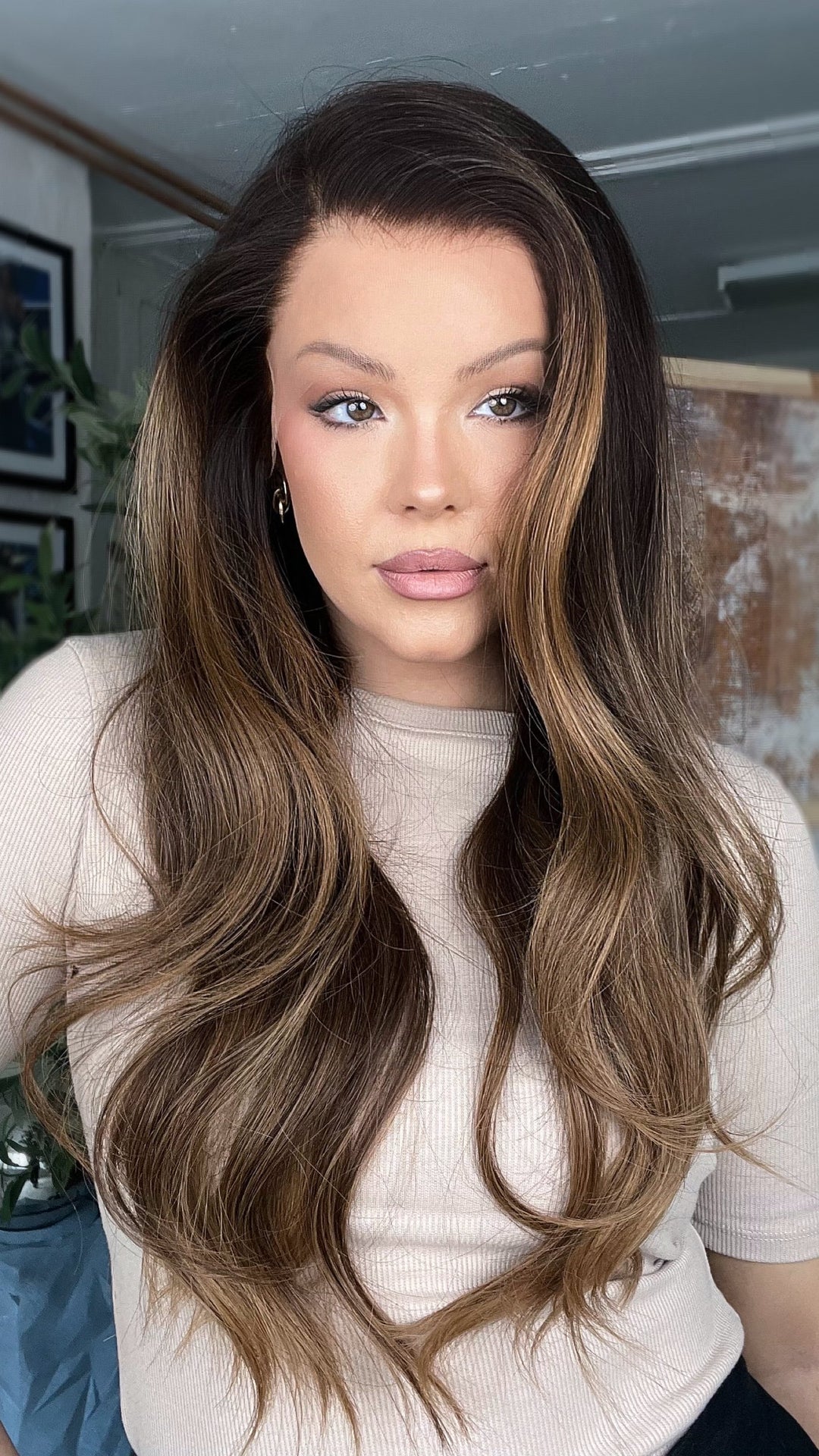 SHULY Brown Highlights Wigs 100% Real Human Hair for Caucasian 180% Density