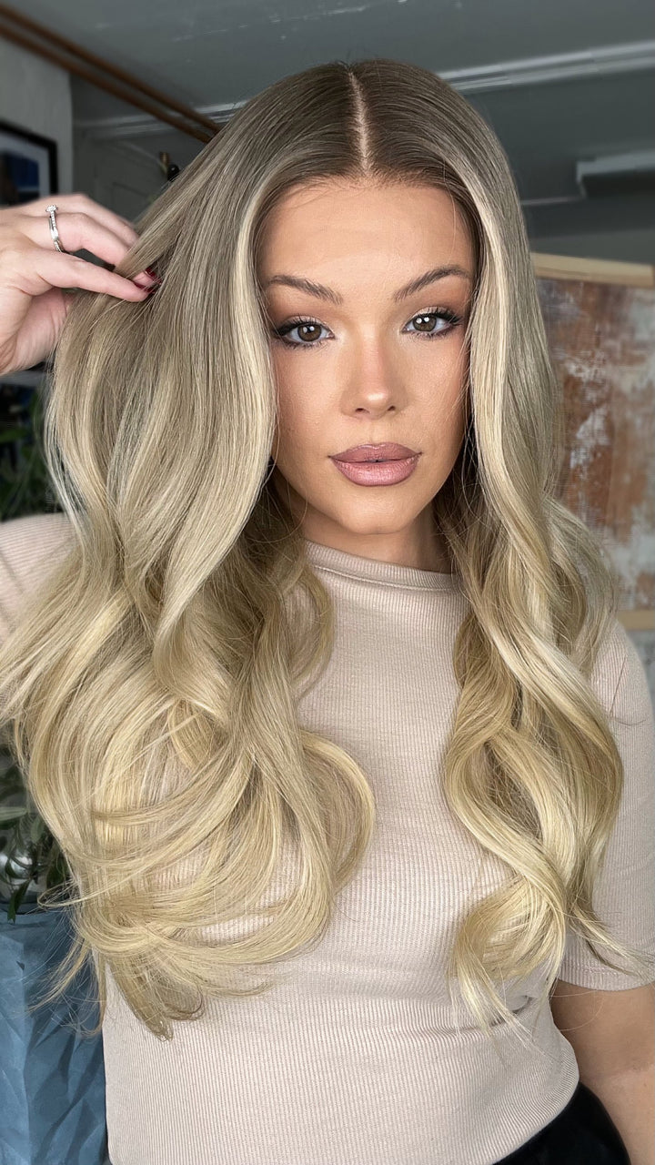 Ombre Ashy Blonde Wigs 100% Real Human Hair for Caucasian 180% Density