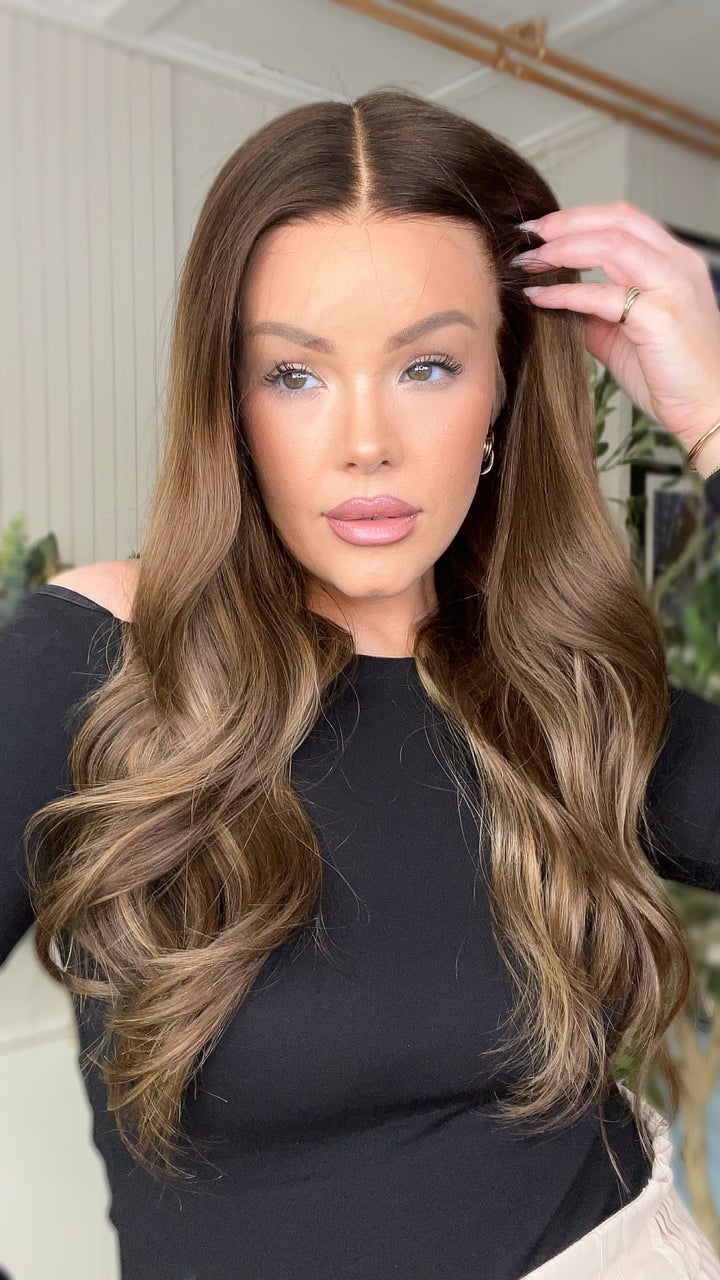 SHULY Chestnut Brown Wigs 100% Real Human Hair for Caucasian 180% Density