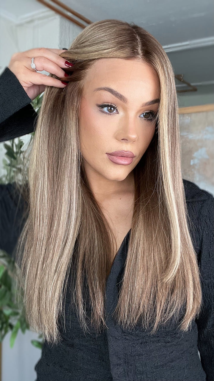 SHULY Toffee Blonde Highlights Wigs 100% Real Human Hair for Caucasian 180% Density
