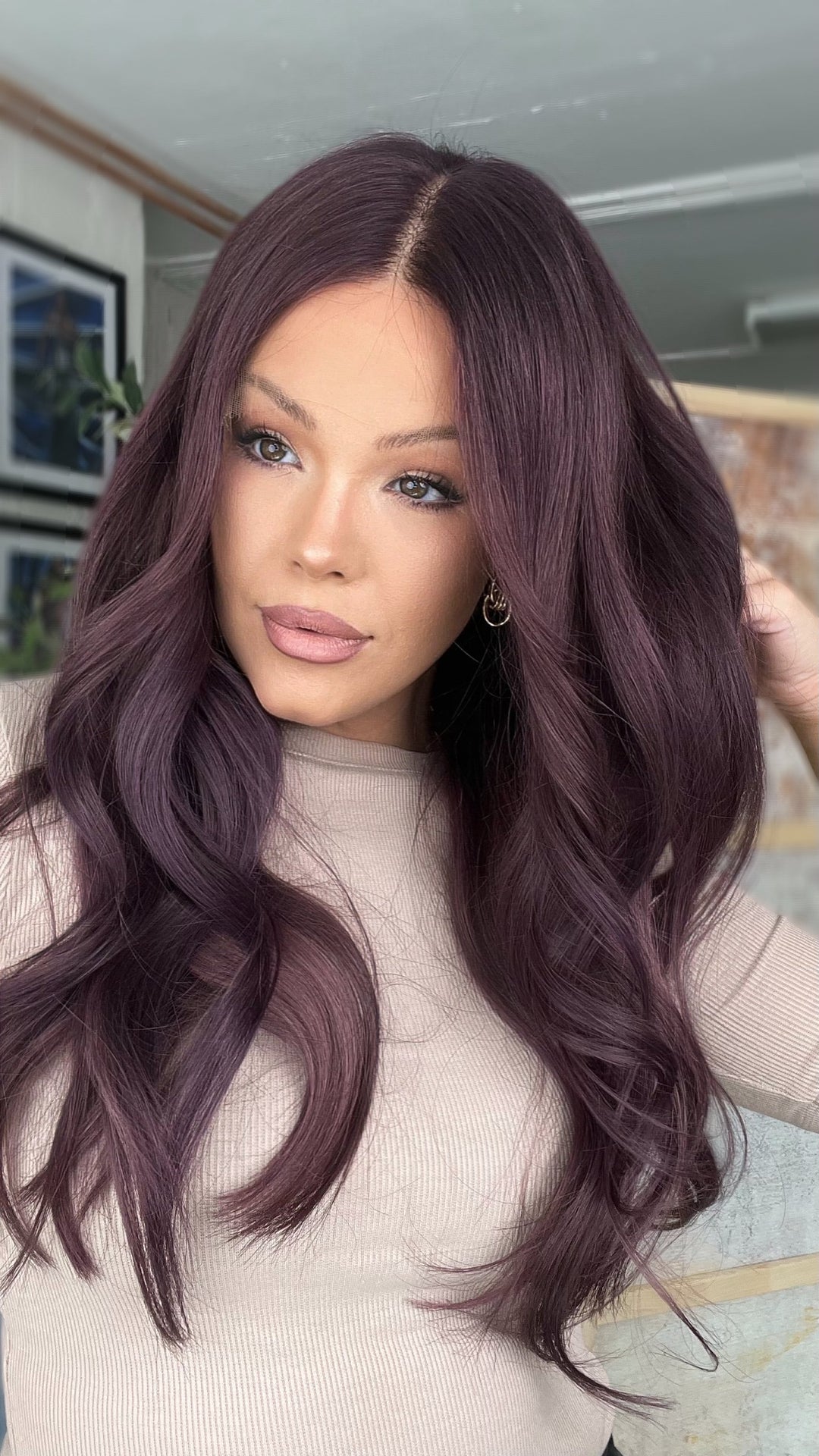 SHULY Wine Red Wigs 100% Real Human Hair for Caucasian 180% Density