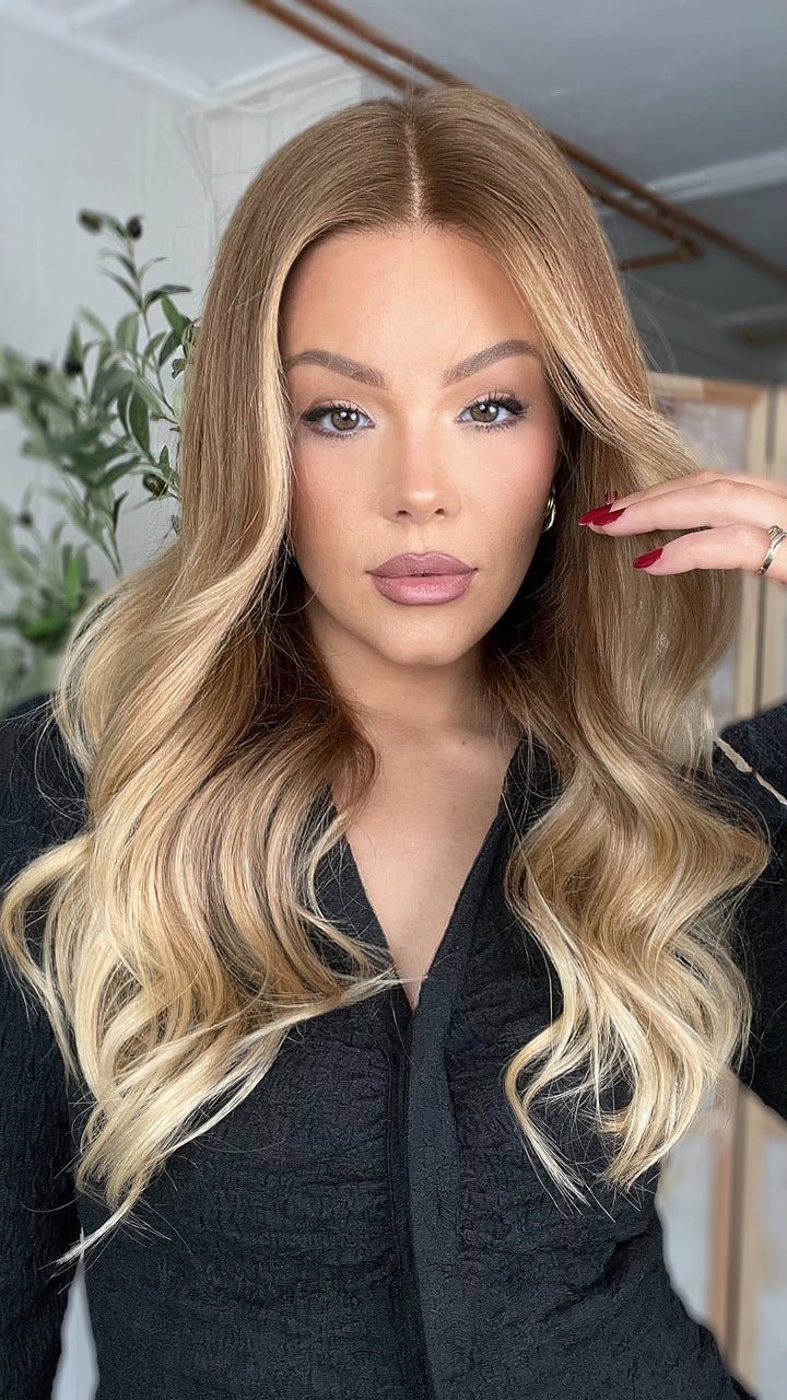 SHULY Ashy Brown Ombre Wigs 100% Real Human Hair for Caucasian 180% Density