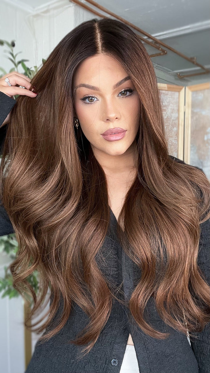 SHULY Brunette Wigs 100% Real Human Hair for Caucasian 180% Density