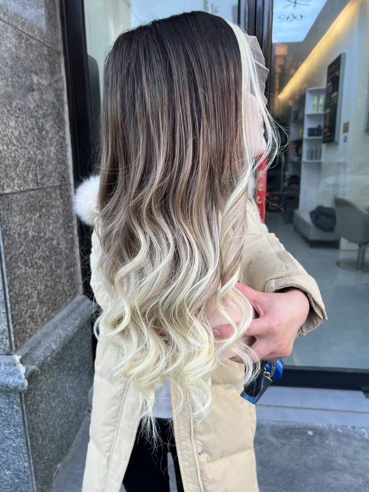 SHULY Brown to Blonde Balayage Wigs 100% Real Human Hair for Caucasian