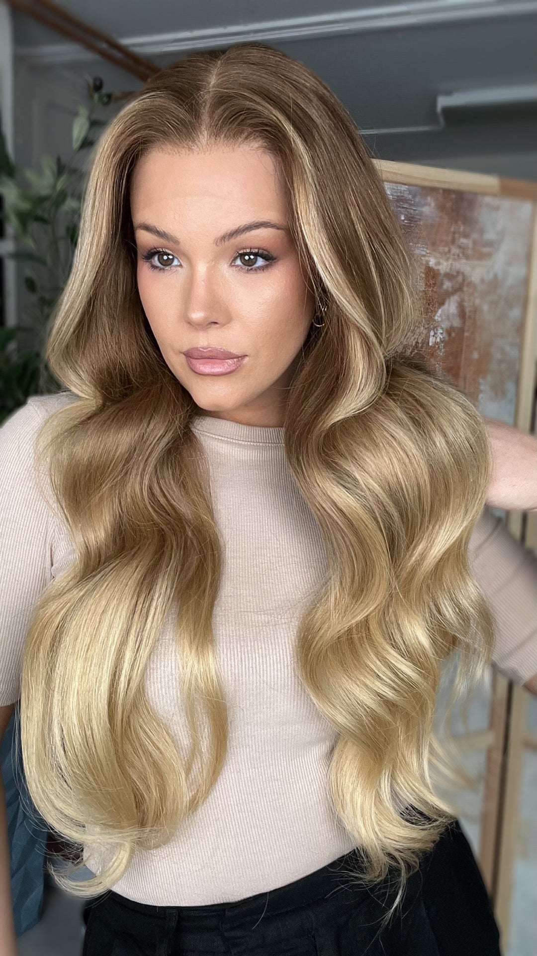 SHULY Ombre Ash Blonde Wigs with Brown Roots 100% Real Human Hair for Caucasian 180% Density