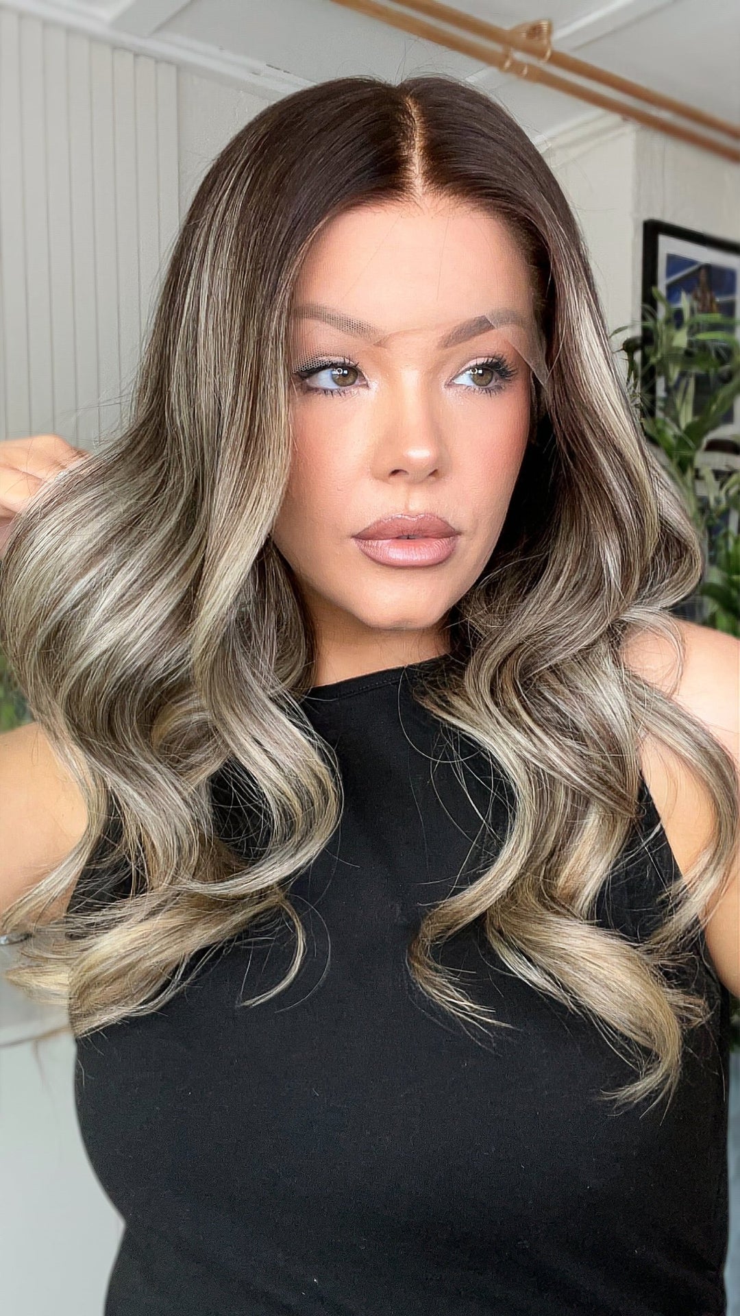 SHULY Cool Gray Brown Highlights Wigs 100% Real Human Hair for Caucasian 180% Density