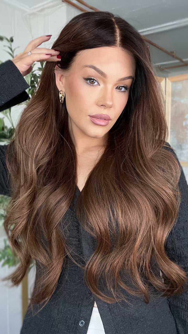 SHULY Brunette Wigs 100% Real Human Hair for Caucasian 180% Density