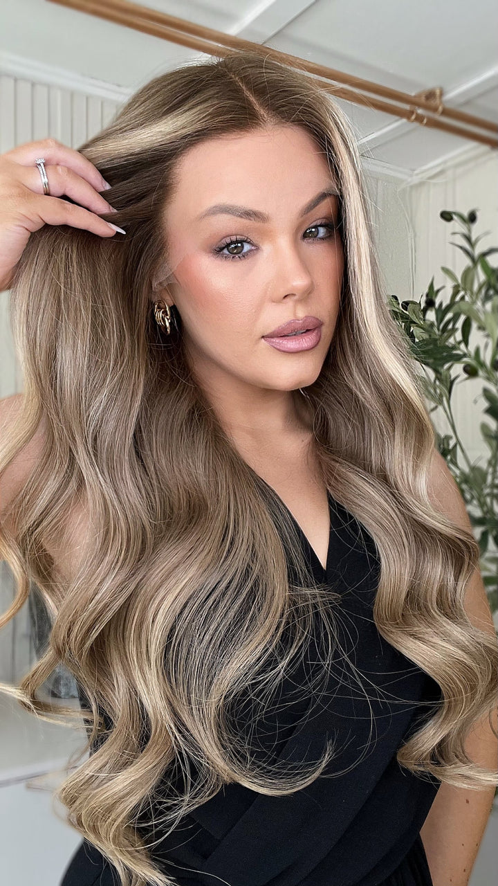 SHULY Ash Brown Wavy Wigs 100% Real Human Hair for Caucasian 180% Density