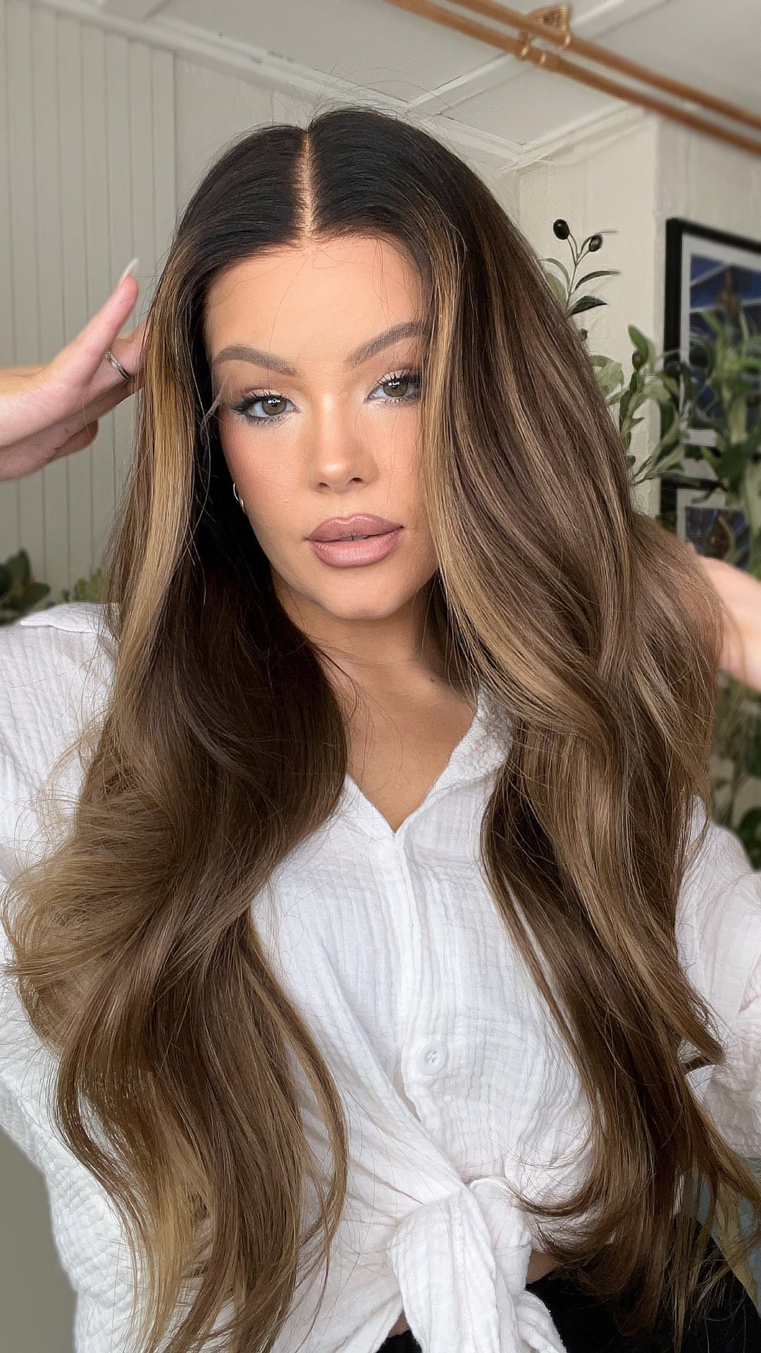 SHULY Brown Highlights Wavy Wigs 100% Real Human Hair for Caucasian 180% Density