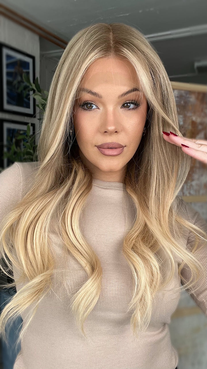 SHULY Dirty Blonde Highlights Wigs 100% Real Human Hair for Caucasian 180% Density