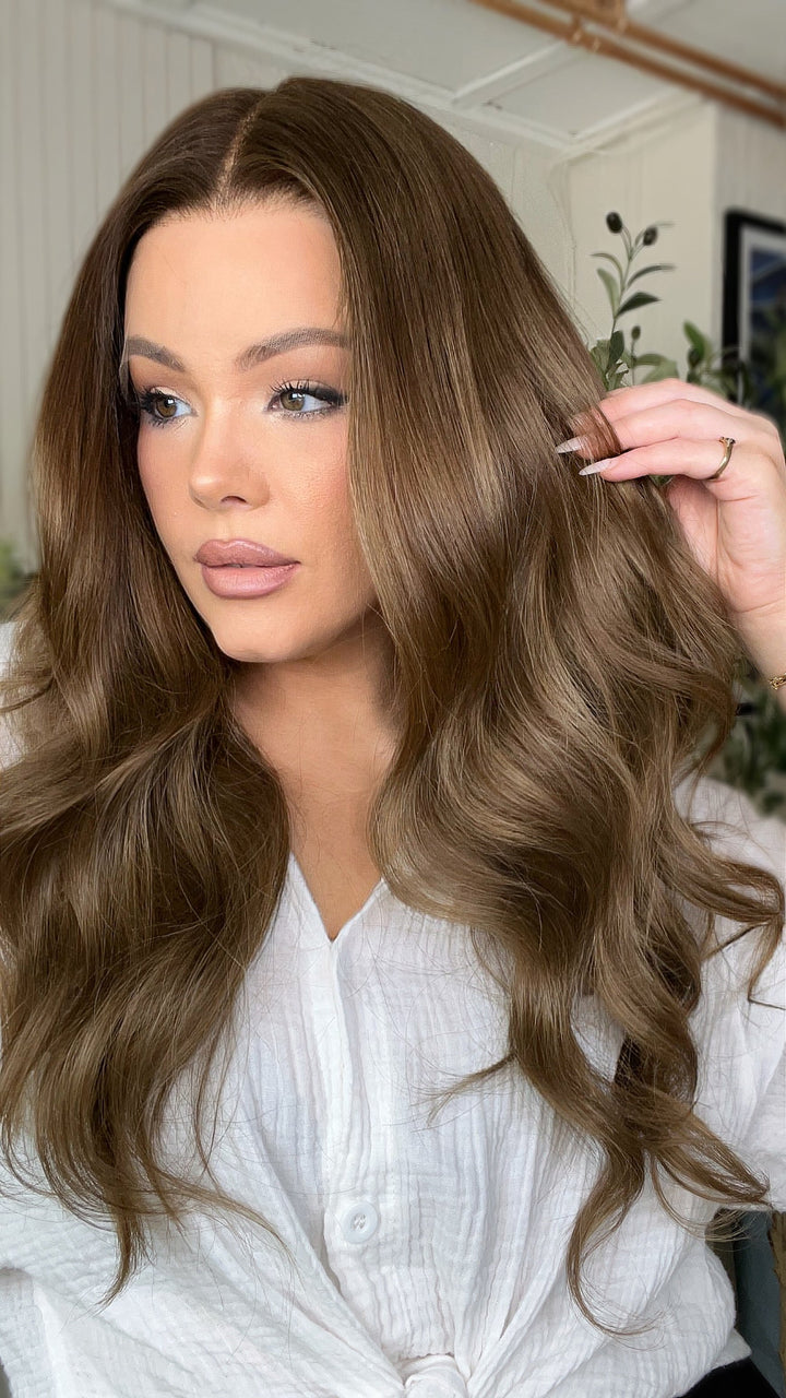SHULY Cool Light Brown Wigs 100% Real Human Hair for Caucasian 180% Density