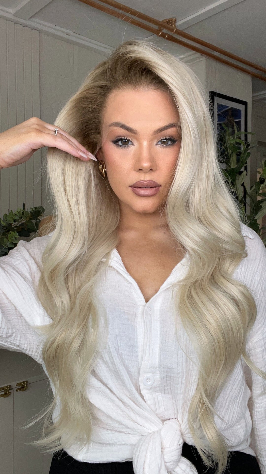 SHULY White Blonde Wigs with Brown Roots 100% Real Human Hair for Caucasian 180% Density