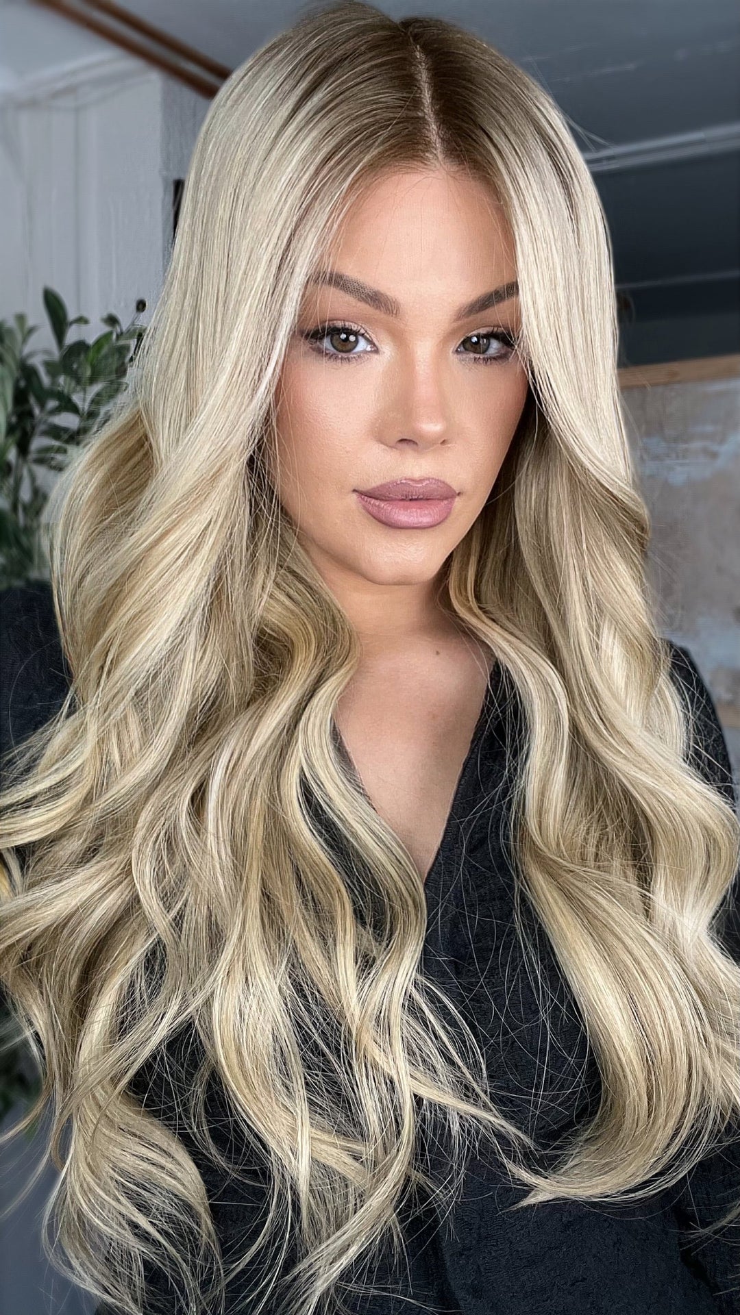 SHULY Ashy Blonde Wigs with Dark Roots 100% Real Human Hair for Caucasian 180% Density