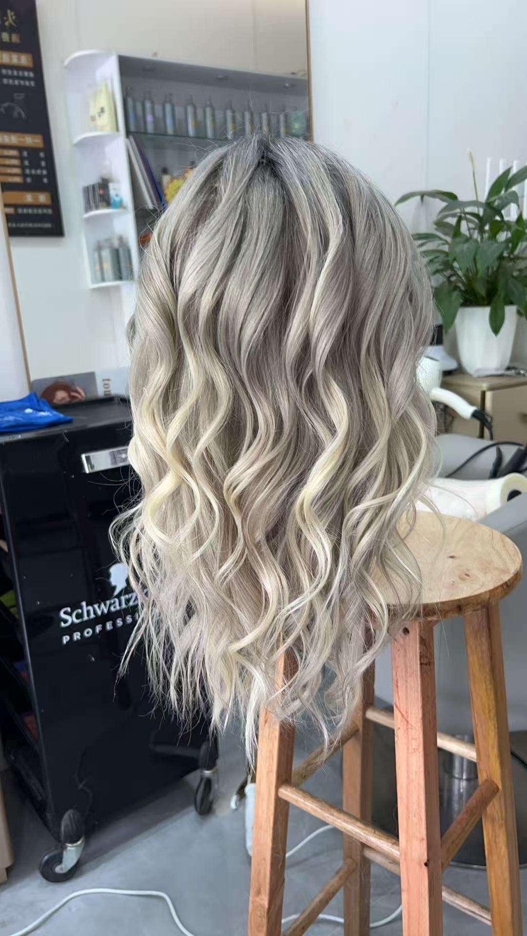SHULY Handmade Ash Blonde Natural Looking  Human Hair Lace Wigs with Fringe for White Women