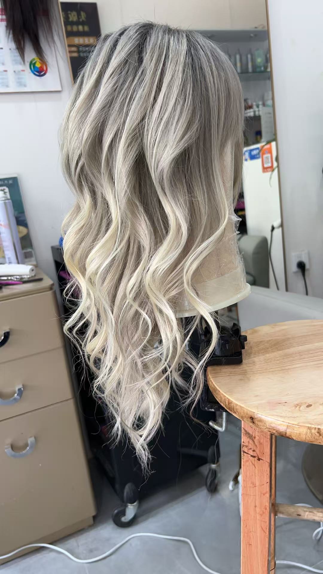 SHULY Handmade Ash Blonde Natural Looking  Human Hair Lace Wigs with Fringe for White Women