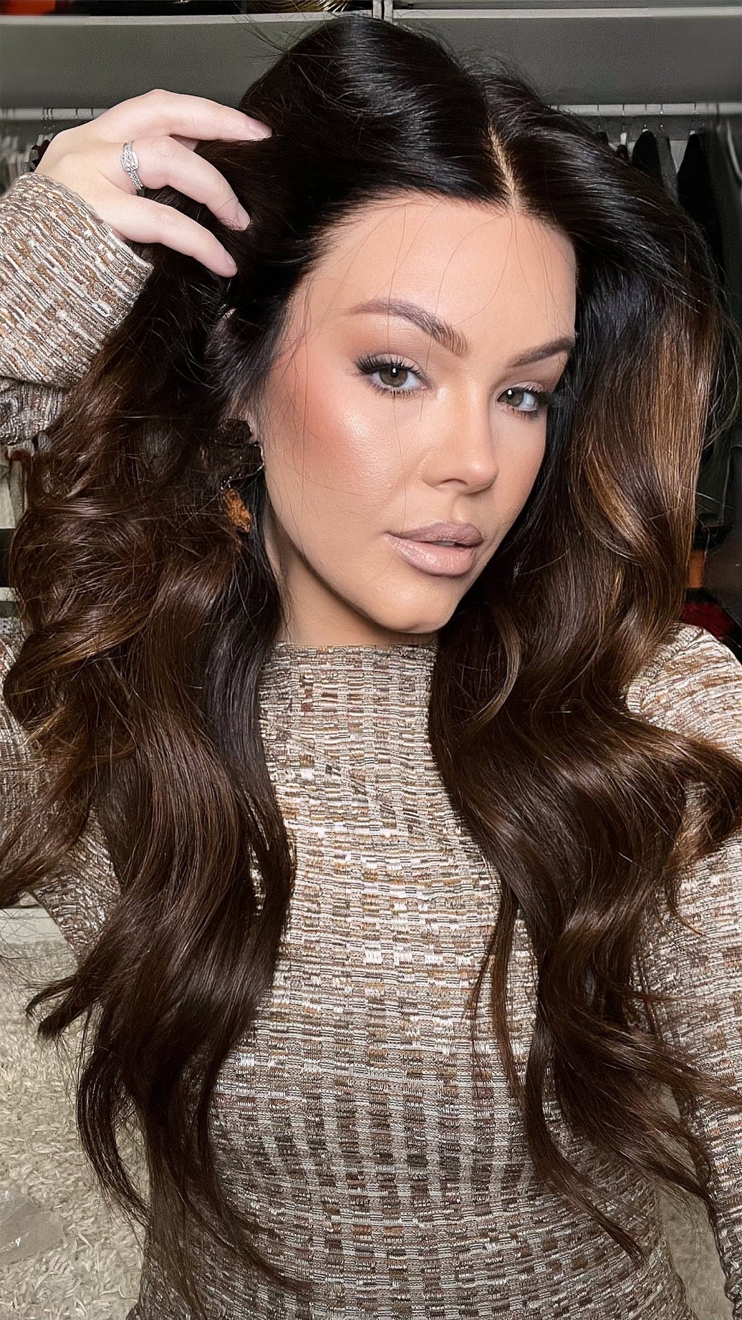 SHULY Ombre Brown Wavy Wigs 100% Real Human Hair for Caucasian 180% Density