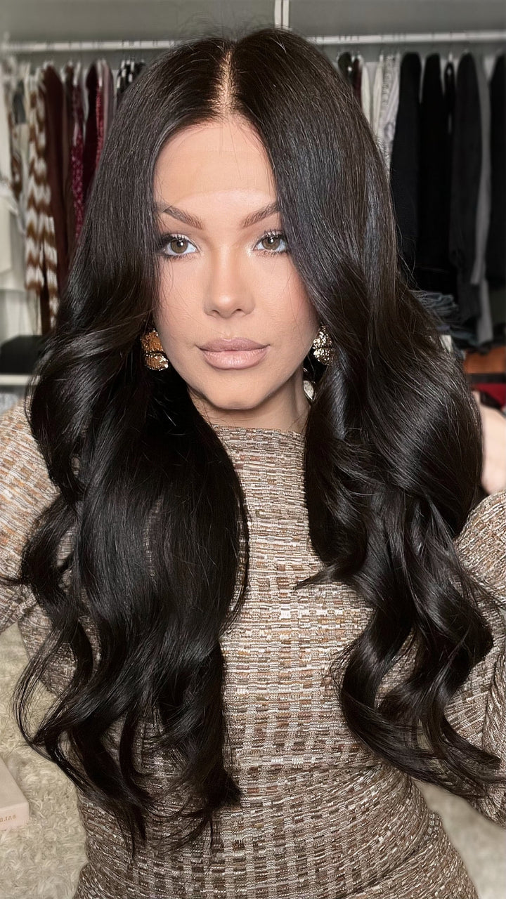 SHULY Natural Black Wavy Wigs 100% Real Human Hair for Caucasian 180% Density