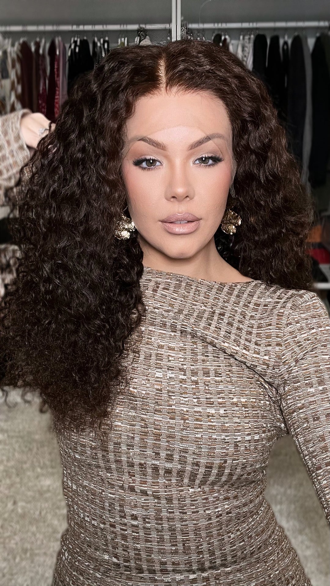SHULY Deep Curly Chocolate Brown Wigs 100% Real Human Hair for Caucasian 180% Density