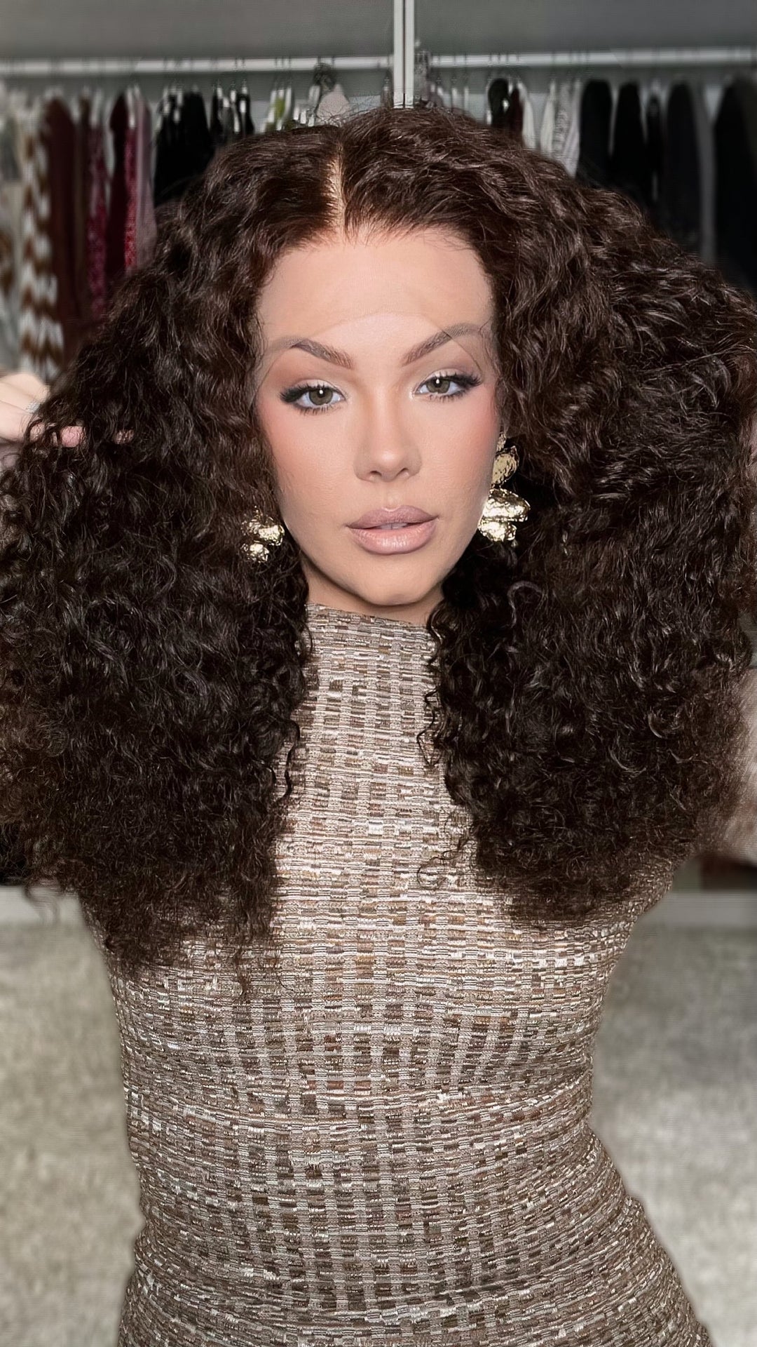 SHULY Deep Curly Chocolate Brown Wigs 100% Real Human Hair for Caucasian 180% Density