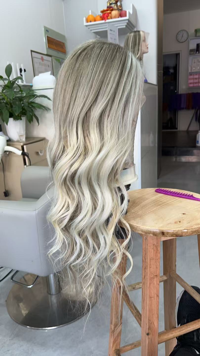 SHULY Ombre White Blonde Long Wigs for White Women 100% Human Hair