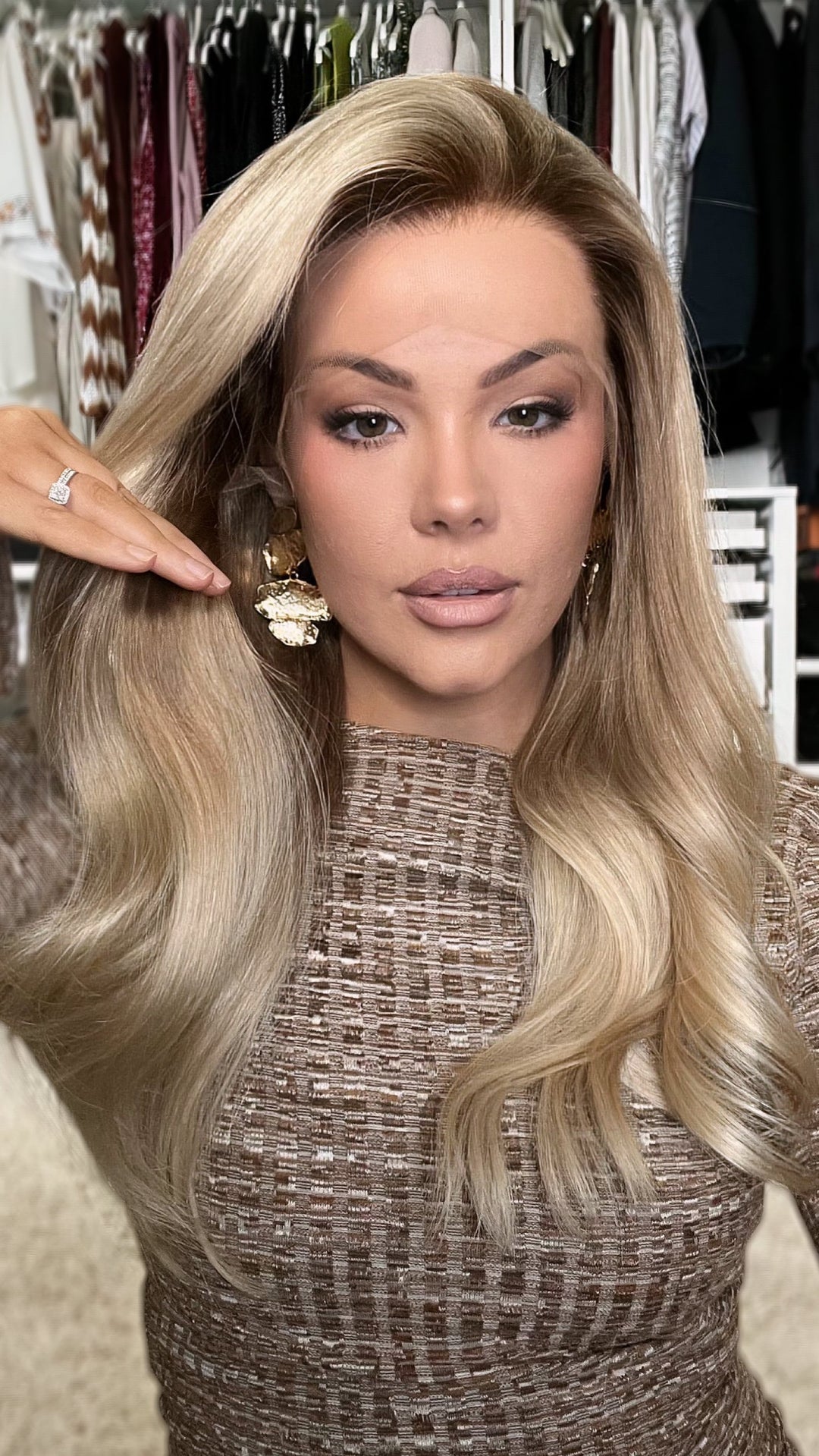 SHULY Honey Blonde Wavy Wigs 100% Real Human Hair for Caucasian 180% Density