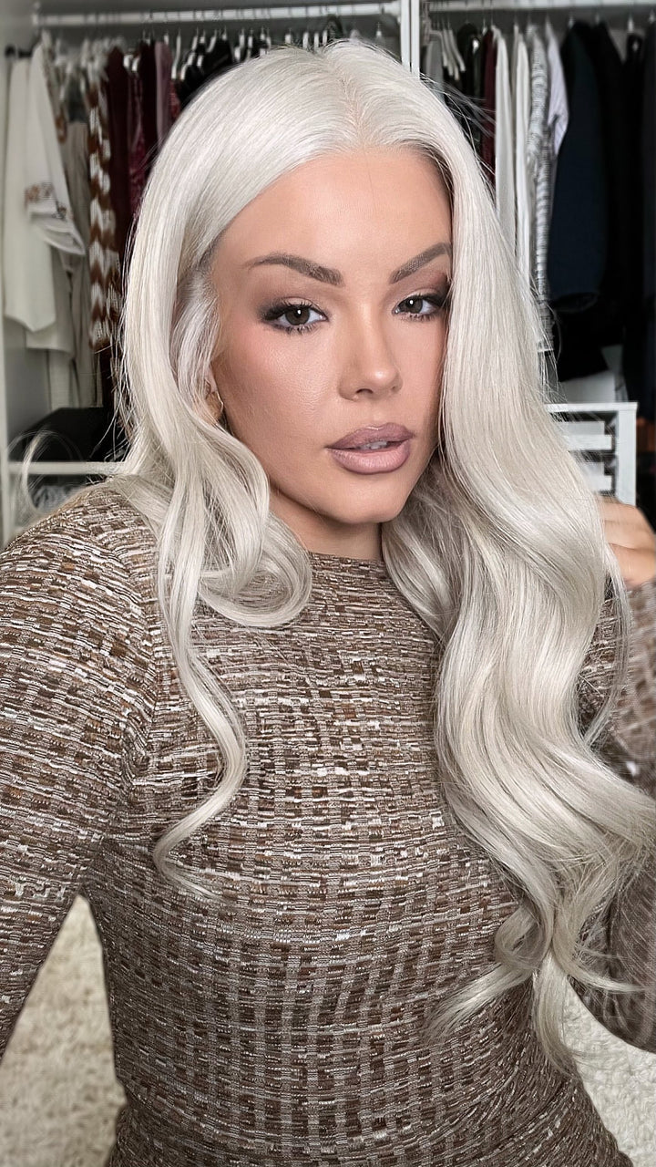 SHULY White Blonde Wigs 100% Real Human Hair for Caucasian 180% Density