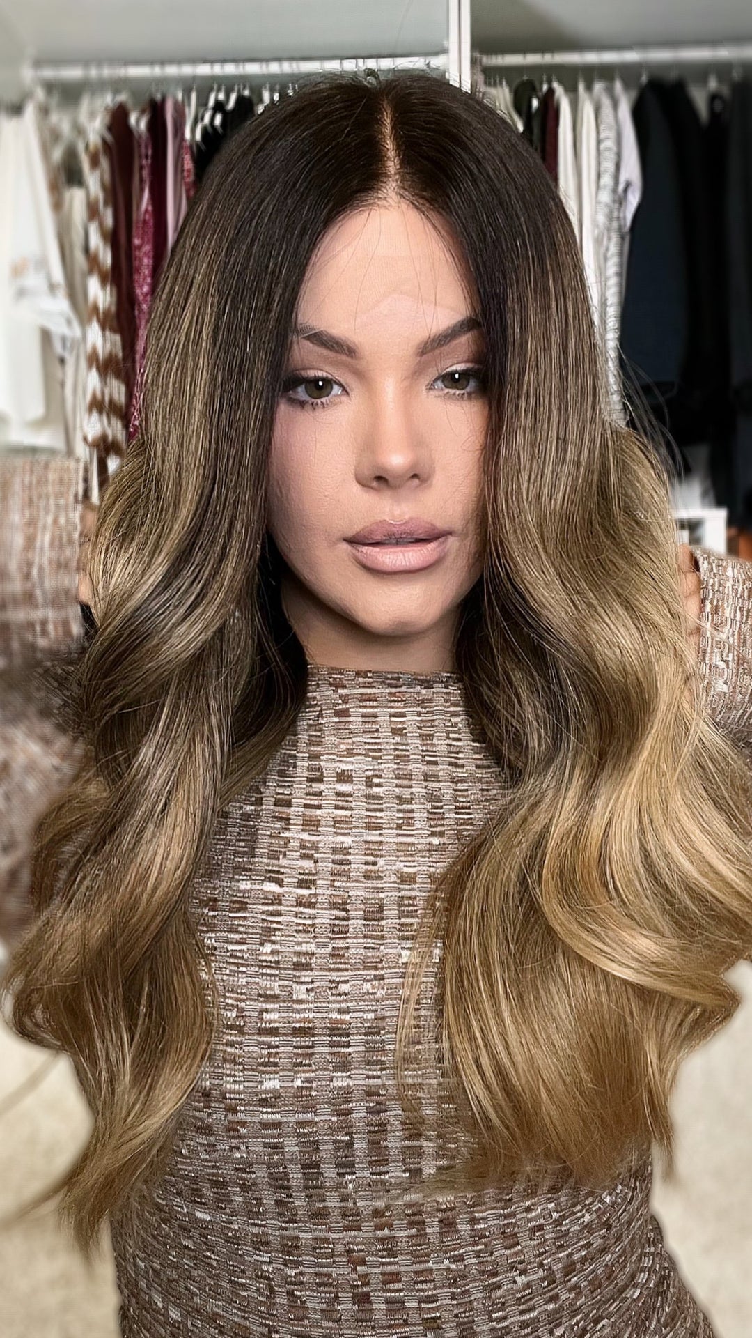 SHULY Ombre Black Brown Wigs 100% Real Human Hair for Caucasian 180% Density