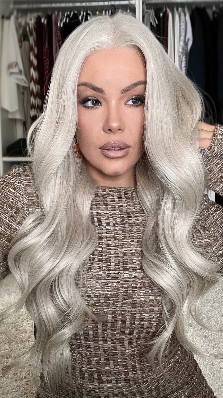 SHULY White Blonde Wigs 100% Real Human Hair for Caucasian 180% Density
