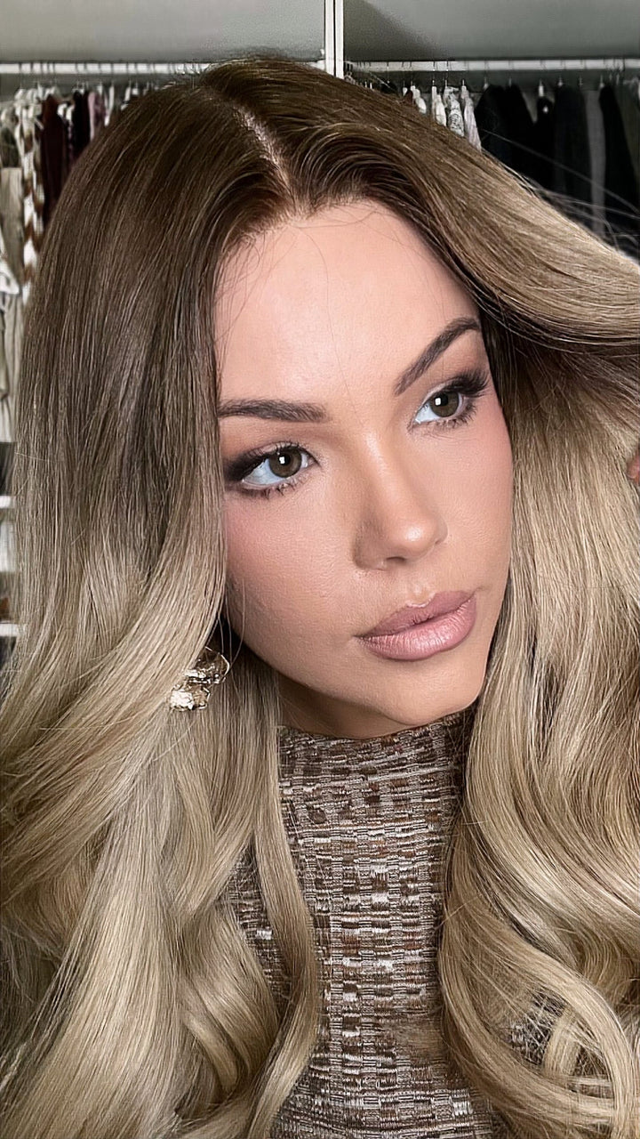 SHULY Ombre Brown Blonde Wigs 100% Real Human Hair for Caucasian 180% Density