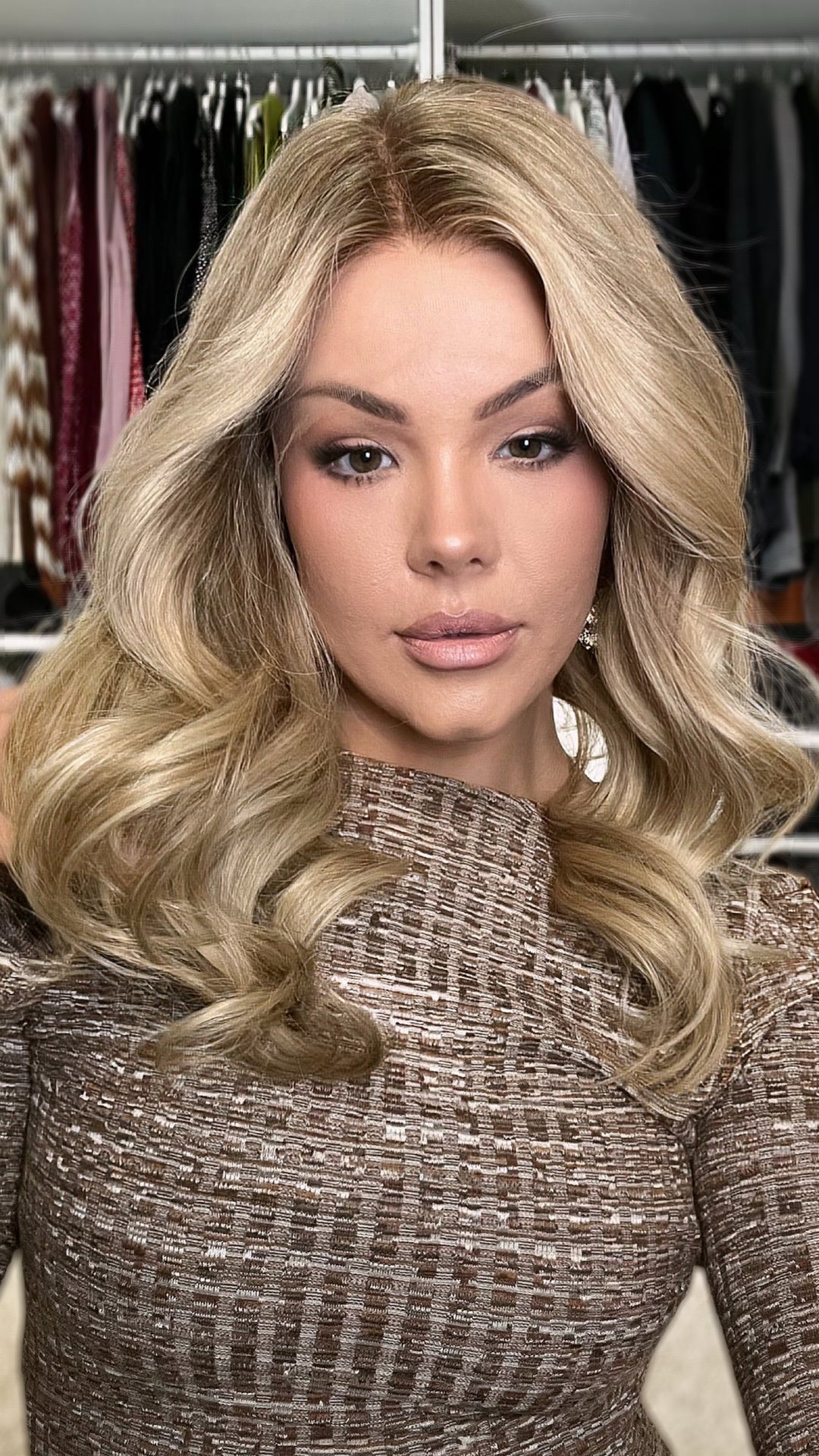 SHULY Ashy Brown Blonde Wavy Wigs 100% Real Human Hair for Caucasian 180% Density