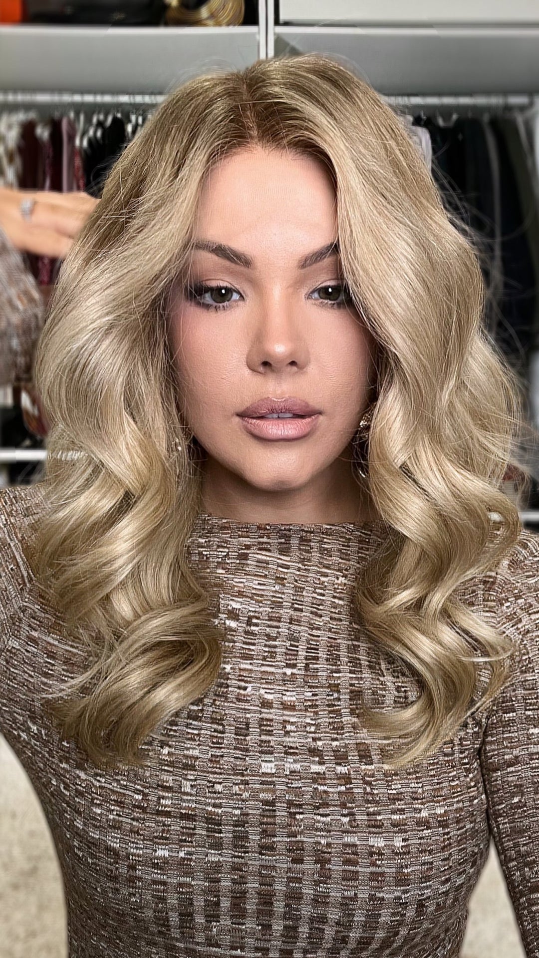 SHULY Ashy Brown Blonde Wavy Wigs 100% Real Human Hair for Caucasian 180% Density