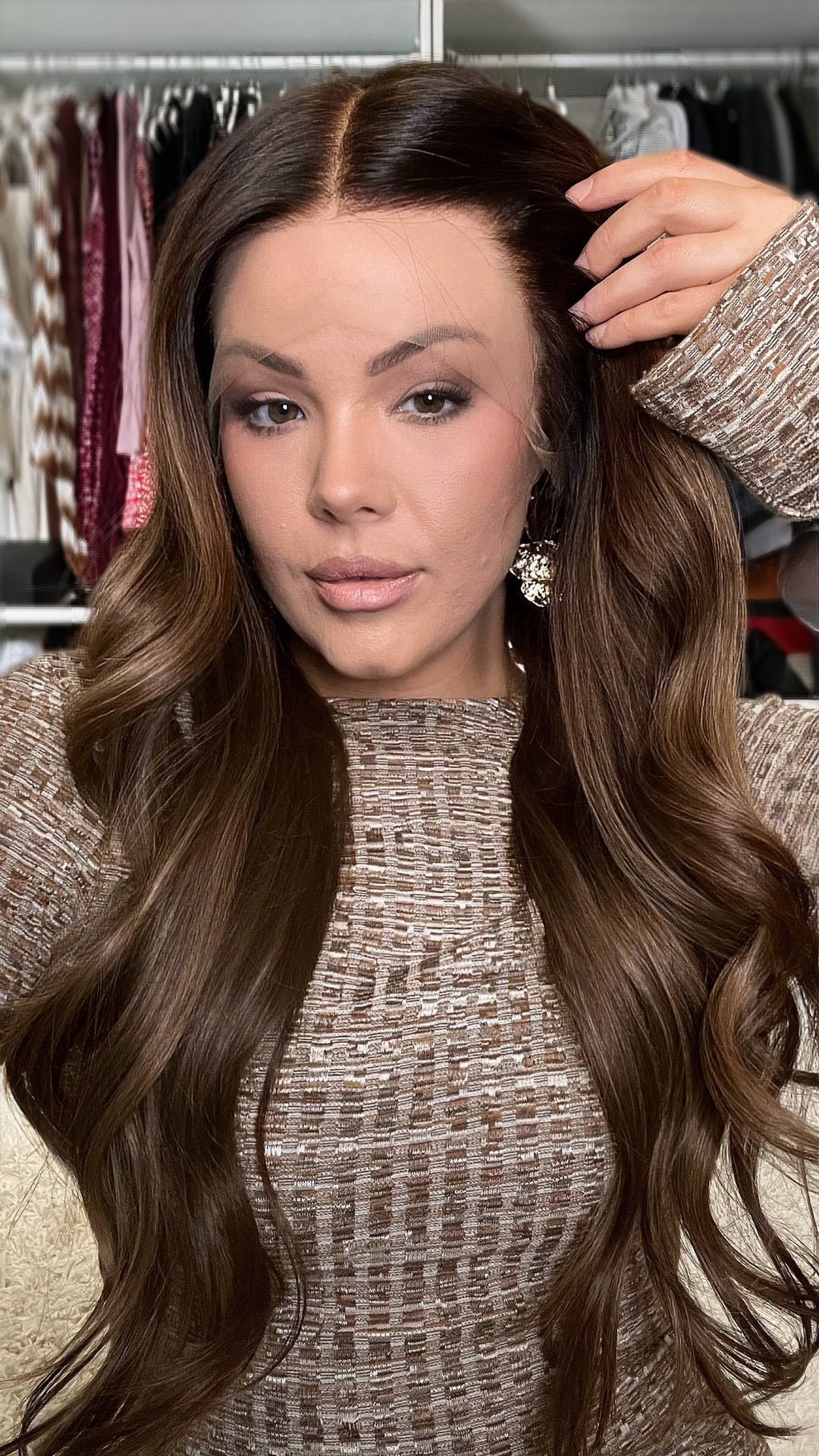 SHULY Chestnut Brown Wavy Wigs 100% Real Human Hair for Caucasian 180% Density