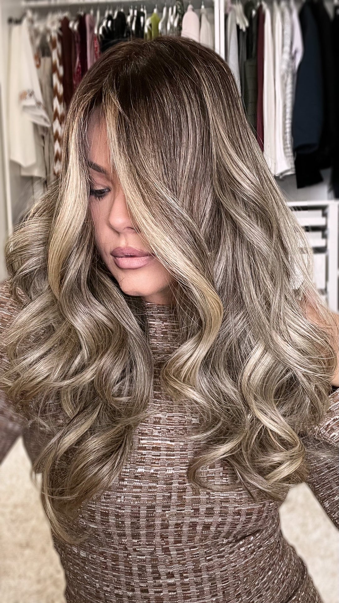 SHULY Warm Gray Highlights Wigs 100% Real Human Hair for Caucasian 180% Density