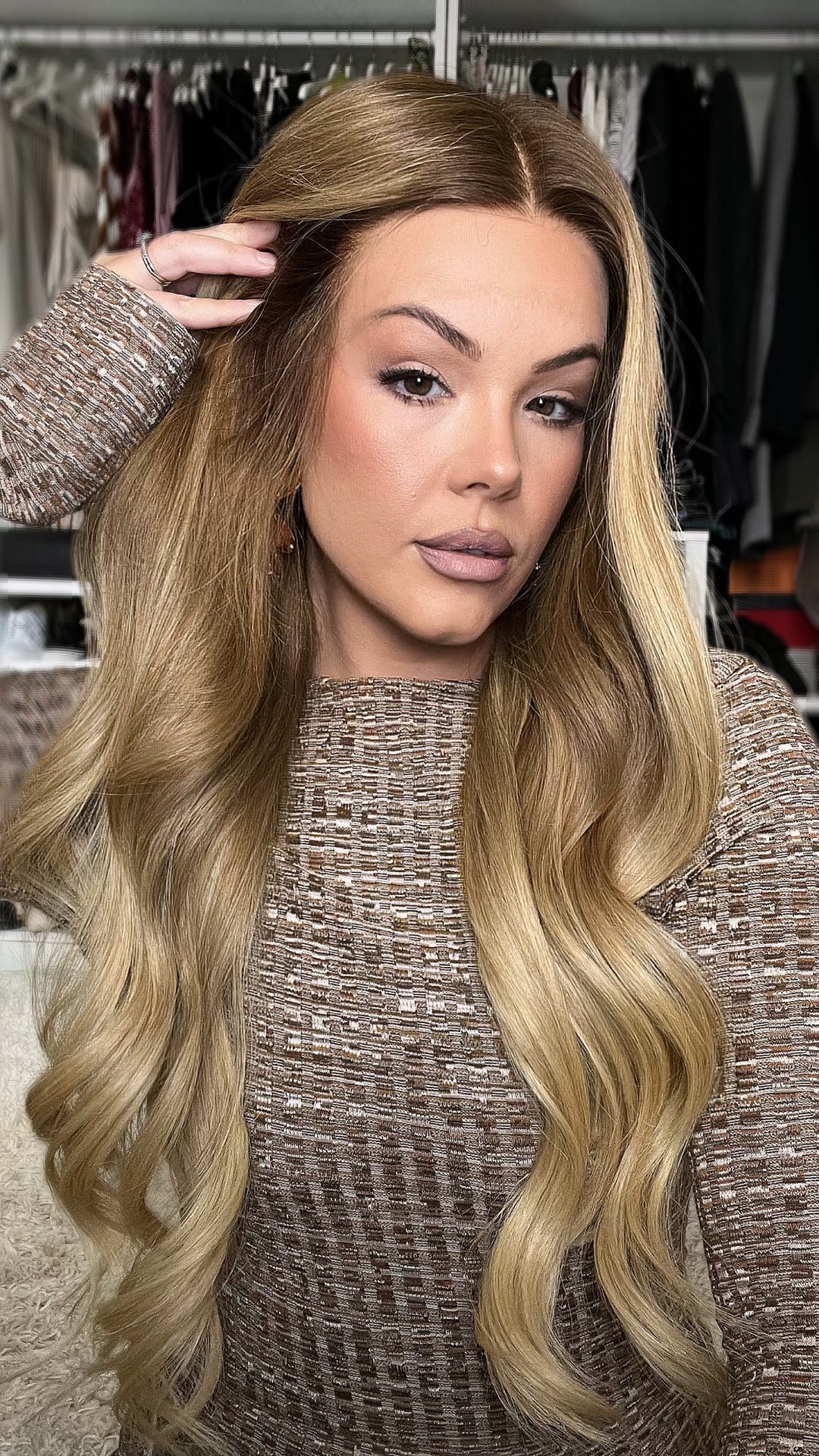 SHULY Ombre Honey Blonde Wavy Wigs 100% Real Human Hair for Caucasian 180% Density