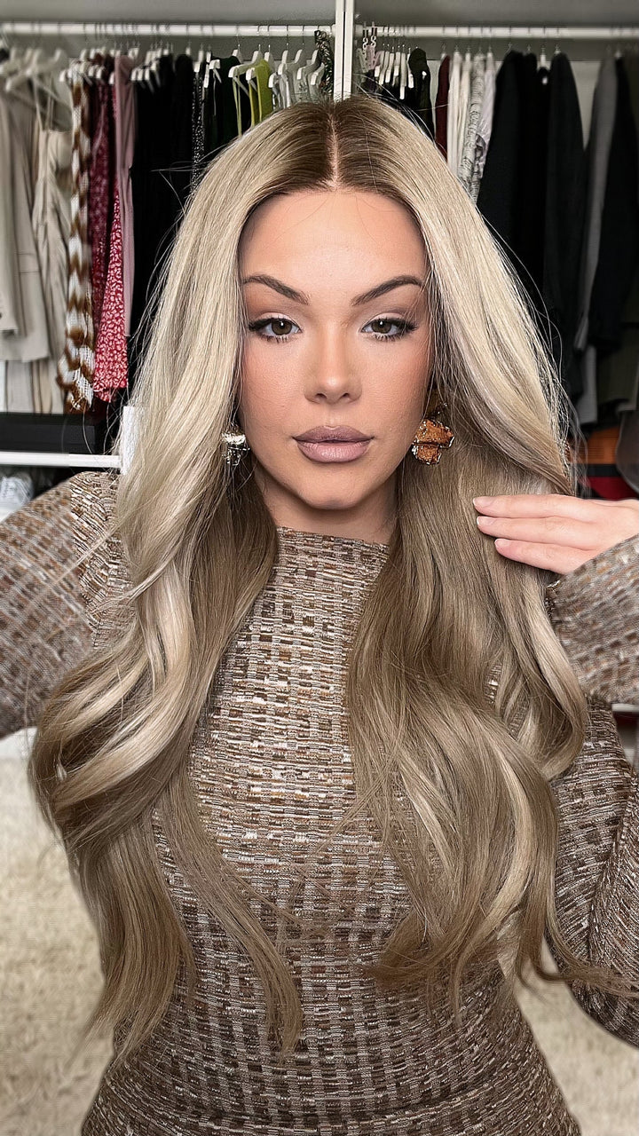 SHULY Golden Brown Wigs 100% Real Human Hair for Caucasian 180% Density