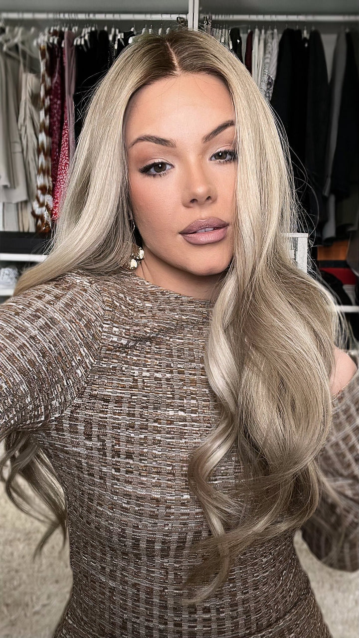 SHULY Golden Brown Wigs 100% Real Human Hair for Caucasian 180% Density