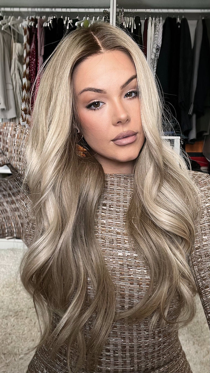 SHULY Golden Brown Wigs 100% Real Human Hair for Caucasian 180% Density