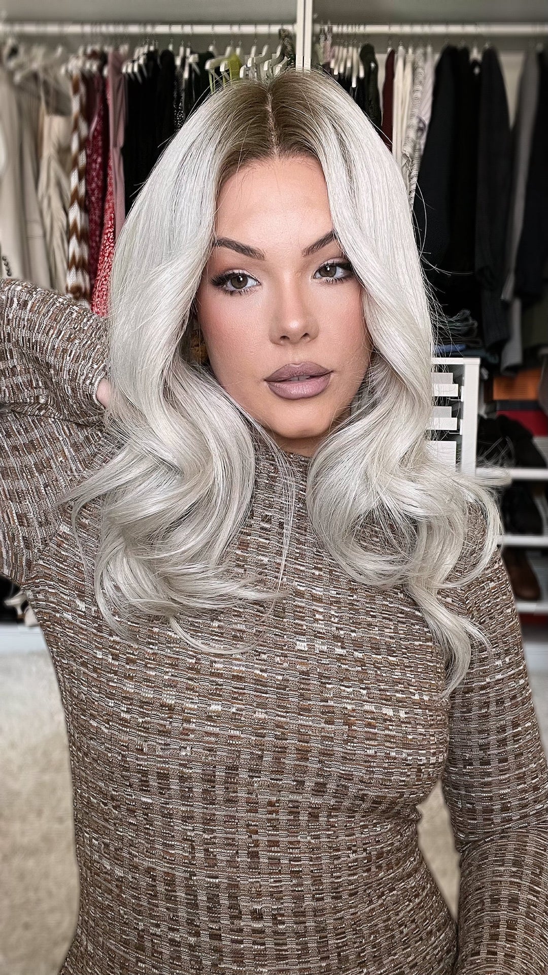 SHULY White Wigs with Black Roots 100% Real Human Hair for Caucasian 180% Density